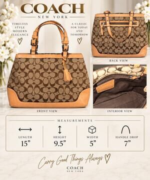 DL034 Coach Hamptons Signature Jacquard and Leather Tote